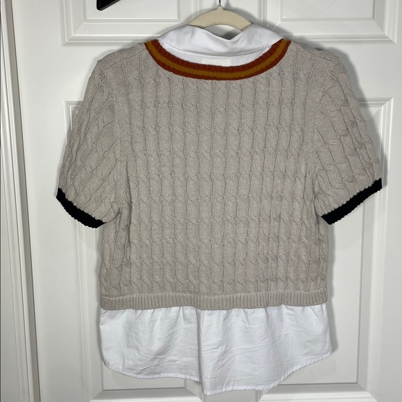 Anthropologie Maeve Twofer Cable Sweater Size Medium Short Sleeve - Picture 5 of 16
